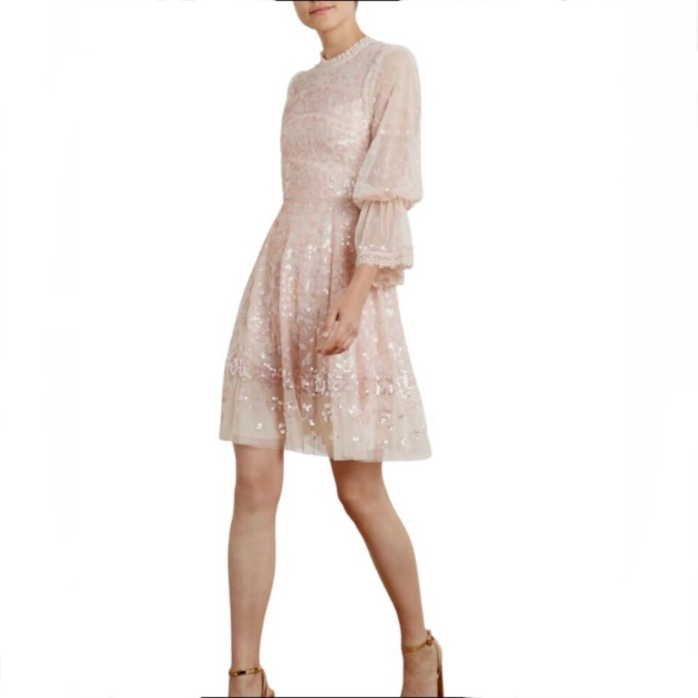 Needle & Thread Blush Pink Sequin Mini Dress Size 2 Romantic - Picture 8 of 13